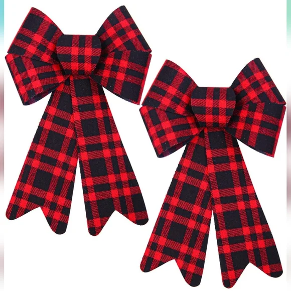 2 Pack Red Black Buffalo Plaid Bow 12 x 18 Christmas Bows Wreaths Tree Garland