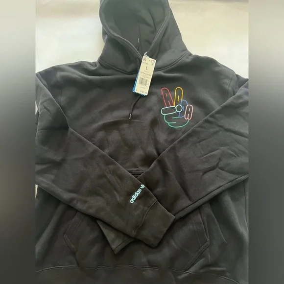 Adidas Black Hoodie with Peace Sign Graphic
