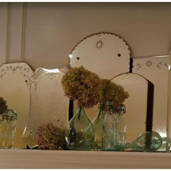 Vintage Antique Decorated Hanging Scalloped Mirrors