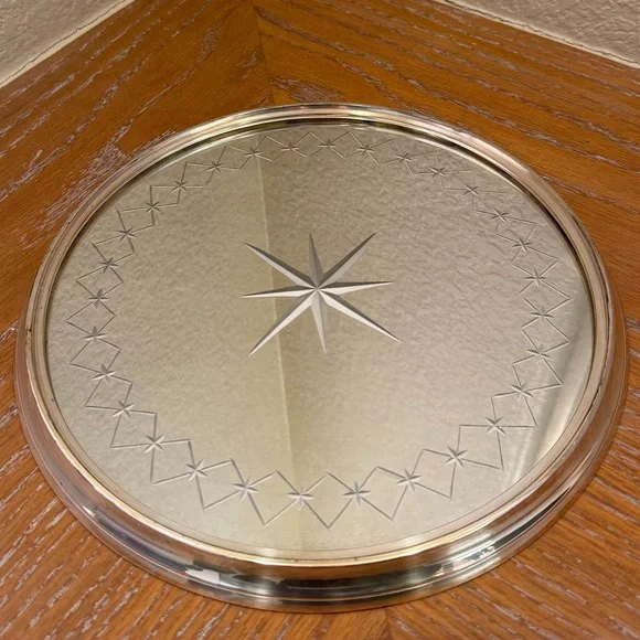 Vintage Elegant Silver and Gold Starburst Circular Mirror Tray
