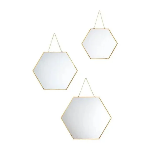 brand new Set of 3 Wild Sage Hexagon Goldtone Wall Mirrors with Chains
