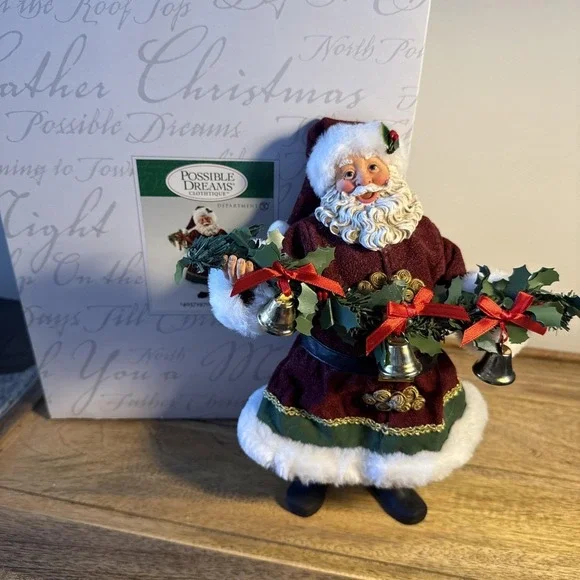 Dept. 56 Possible Dreams Clothtique Santa Jingle Bells With Garland And Box