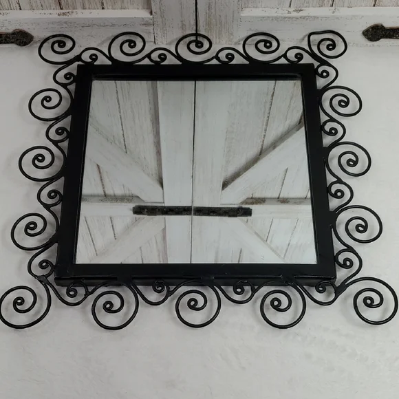 Elegant Black Wrought Iron Wall Mirror with Swirls