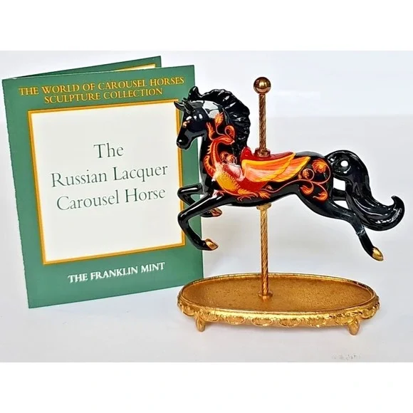 The World of Carousel Horses Russian Lacquer Horse Gold Porcelain‎ COA M1040
