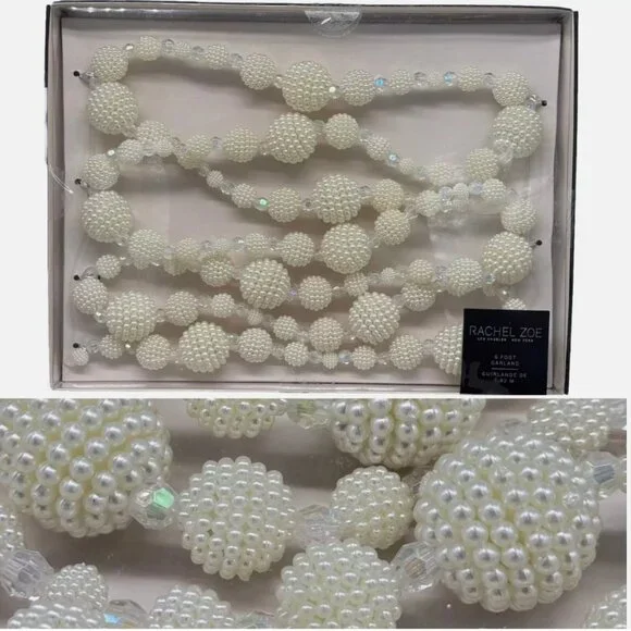 Rachel Zoe Garland Faux Pearls Iridescent Beads 12ft Christmas Tree Holidays NEW