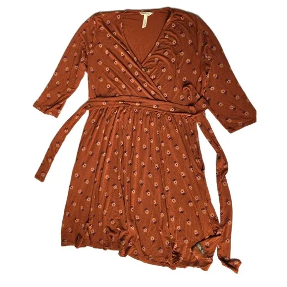 Matilda Jane Casual Dress — Size L — Orange with Pink and Yellow Floral Print