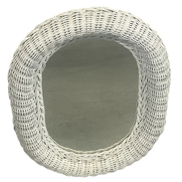 Vintage Elegant White Wicker Oval Wall Mirror 16