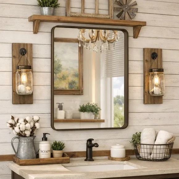 VANLIO 22x30 Bronze Framed Bathroom Mirror Brushed Metal Tempered Glass NEW