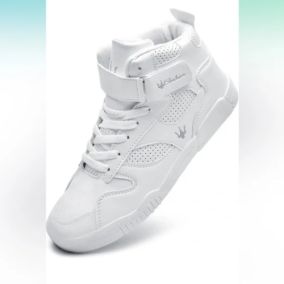 Mens All White Casual High Top Leather Sneakers size 9.5