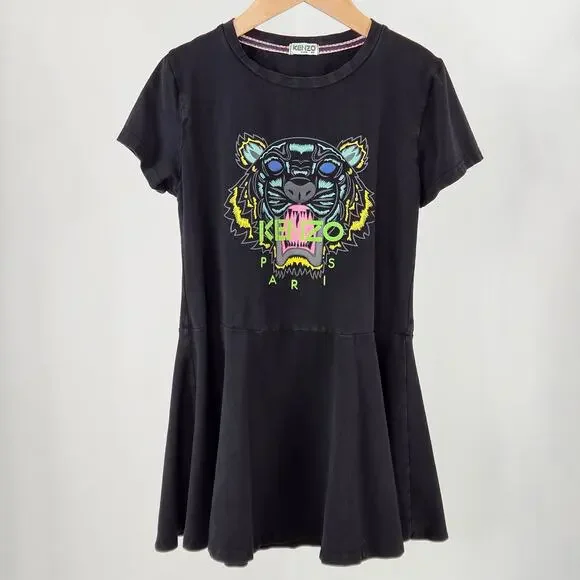 Kenzo Tiger Motif Girl's‎ Jersey Black Dress Sz 12 | FLAWS | PLAY CONDITION