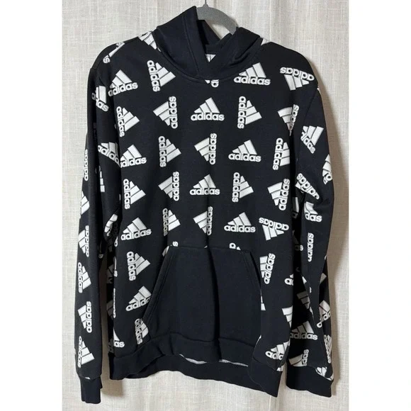 ADIDAS Hoodie BLACK ALL OVER PRINT‎ Hooded SWEATSHIRT Men's Medium M