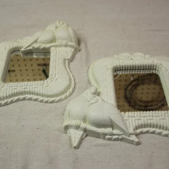 Vintage MCM Love Birds Mirrors Set Of 2 Faux Wicker