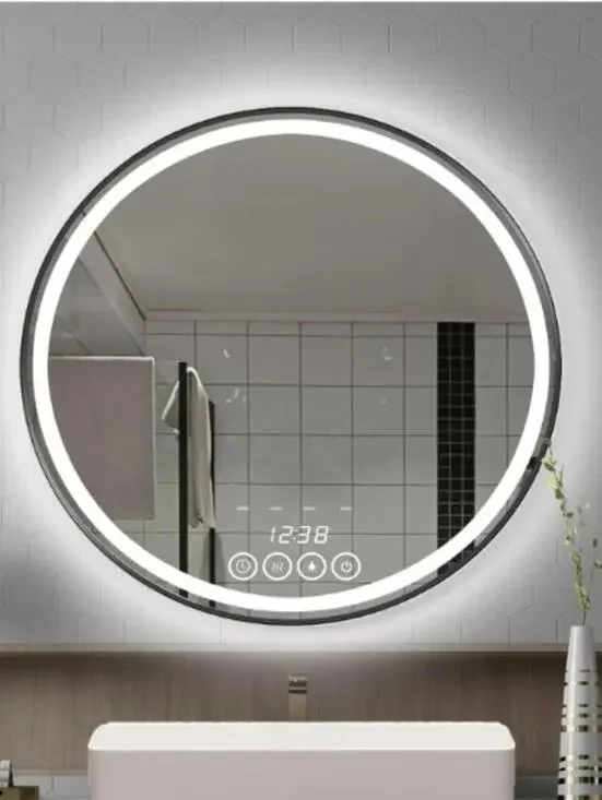 24IN ROUND LED BATHROOM MIRROR-BLACK FRAME