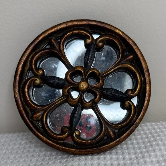 Set of 2 Morrocan Round Wall Mirrors with Ornate Bronze Floral Frame