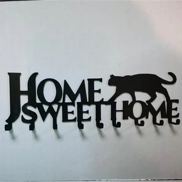 Cat Silhouette Metal Key Rack Home Sweet Home Wall Hook Holder
