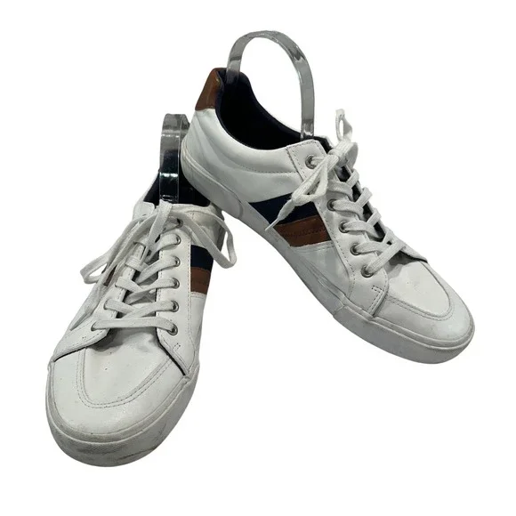 Nautica Garrison Men Size 12‎ White Brown Blue Stripe Casual Sneakers Shoes