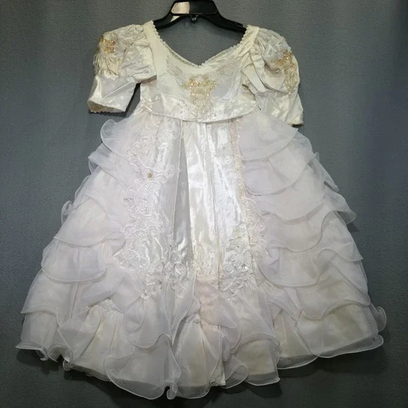 Lydia Girls White Dress with Ruffles for Weddings‎ Size 2