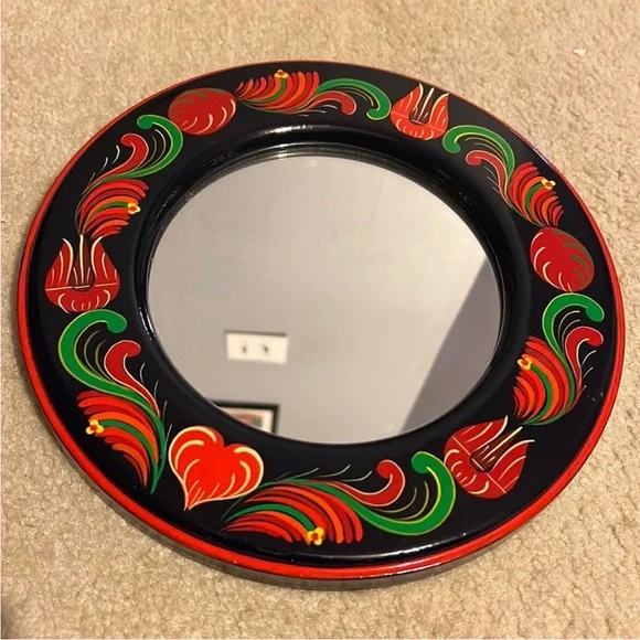 Hungarian Handmade Mirror Hand Painted Navy Blue Base