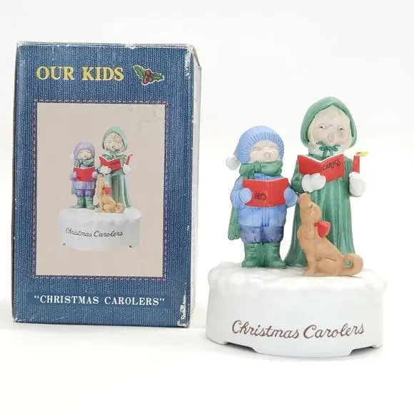 Vtg Christmas Carolers Dog Music Box Deck the Halls Signed Jane McDowell WORKS