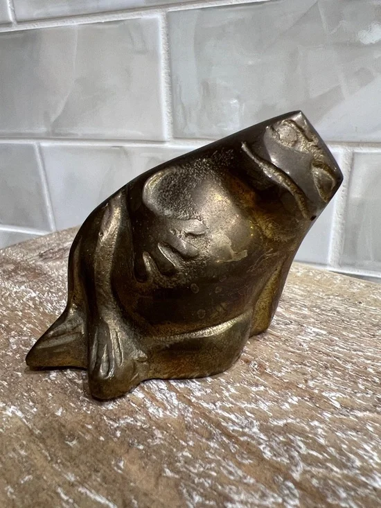 Vintage Brass Frog Figurine Paperweight Mid Century Solid Metal Decor