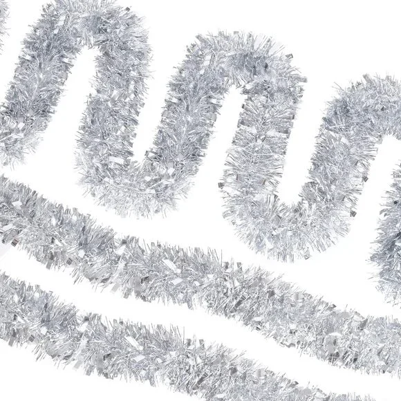 4-Piece 26.2 Ft Shiny Silver Christmas Tinsel Garland - Elegant Holiday Decor