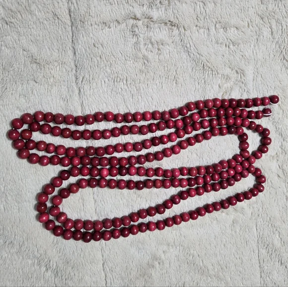 Red Wooden Bead Garland Christmas Tree Beaded Garland, 9ft