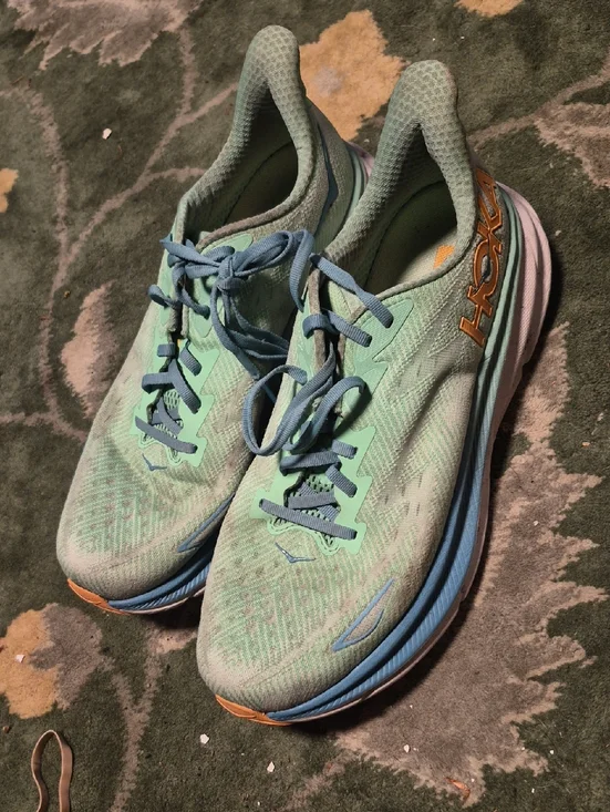 Hoka Women's Mint Green with Light Blue & Orange Accent Running Shoes
