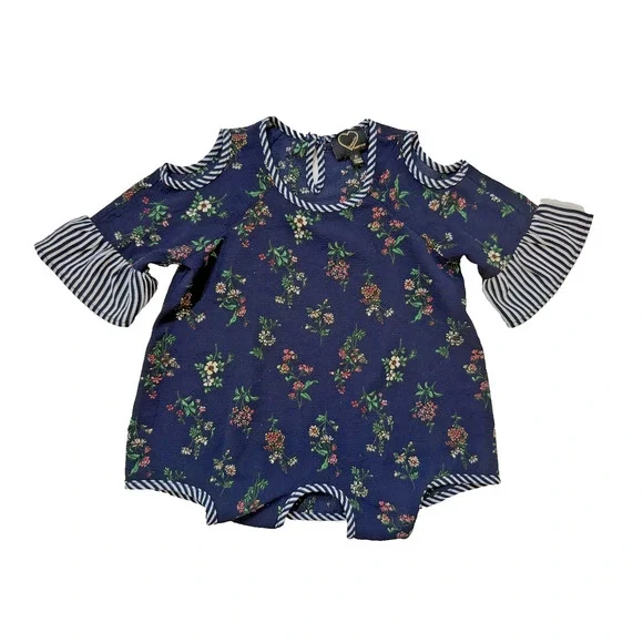 Hearts by Monteau Dress Girls 4T Floral Striped Ruffle Sleeve Cottagecore Outfit
