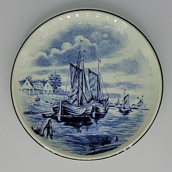 Vintage Delfts Blue Ship Plate Boch