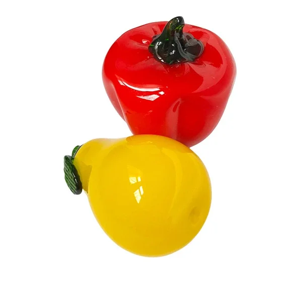 Vintage Hand Blown Glass Vegetables Kitchen and Dining Table Decor Pepper & Pear