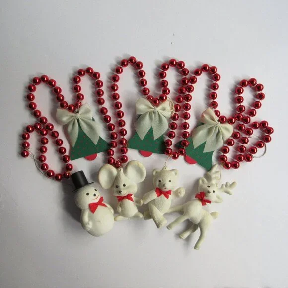 AVON Festive Friends Christmas Garland Flocked Blow Mold Deer Snowman Vtg 6 Ft