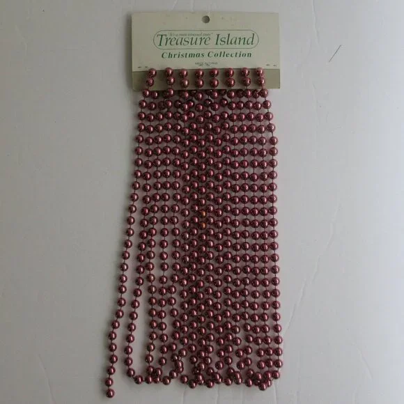 Pink Bead Beaded Christmas Garland 15 Feet Vintage Treasure Island NEW on Card