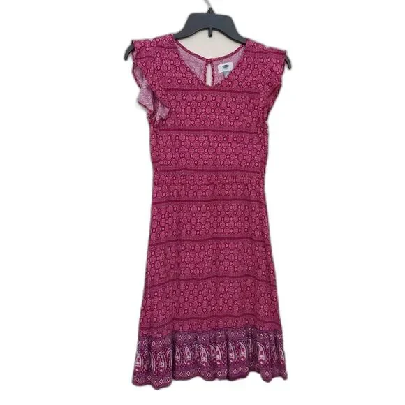 Old Navy Girls Midi Dress Large 10-12 Purple Butterfly Sleeve Floral Casual