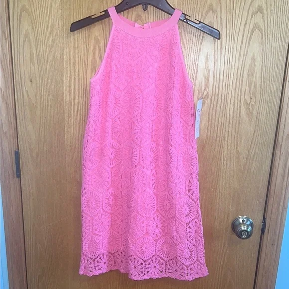 Design History bright Pink Crochet Dress Size L girls 100%‎ Cotton boho country