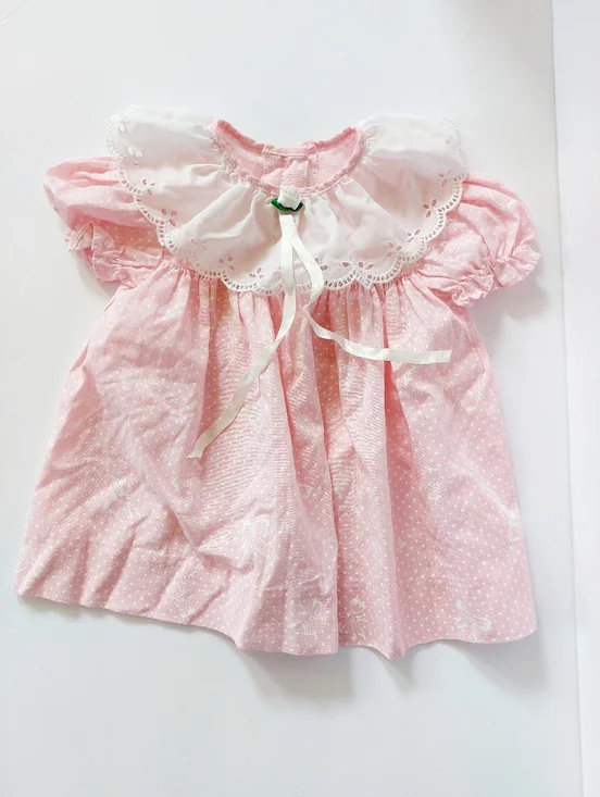90s Cottagecore Bow & Diamond Pink Dress 2T Cutest One Vintage Victorian