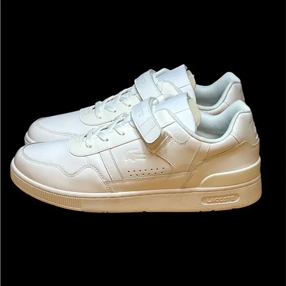 Size‎ 12 - Lacoste T-Clip WHITE/WHITE 21G Mens White Leather Sneakers Shoes