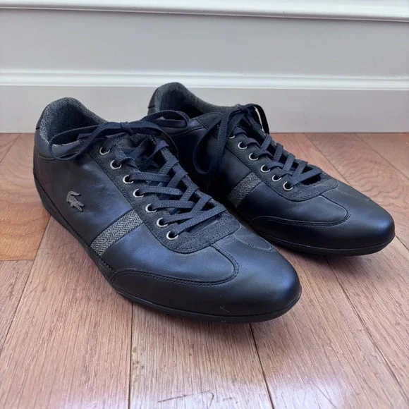 Lacoste Misano 25 SRM Black Leather Shoes Men's Size 10.5 Dress Casual Sneakers