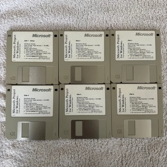 Microsoft Project for Windows 3.1 3.5” Floppy Disk Set Disks 1-6 Untested