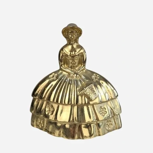 Vintage Brass Crinoline Lady Dinner Bell Bonnet Tiered Skirt Floral 3.5 in