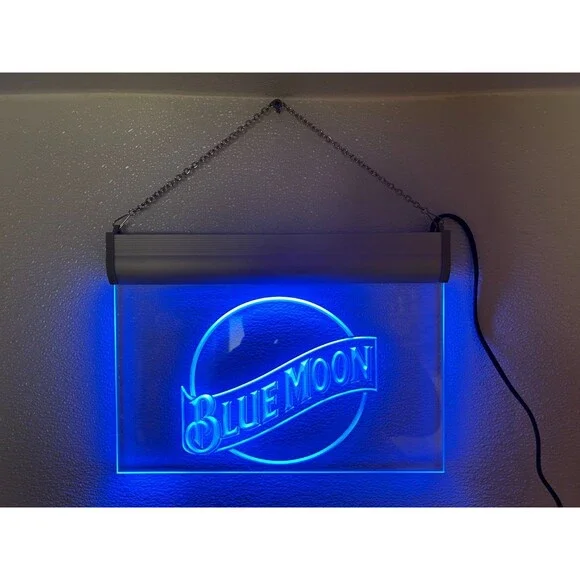 Blue Moon Beer LED Sign 3D Bar Wall Hanging Ingraved 120V Electrical Blue Light