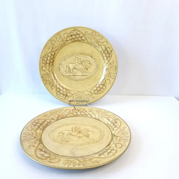 Set of 2 Raymond Waites for Toyo Trading Decorative Plates Lion Grapes Yellow