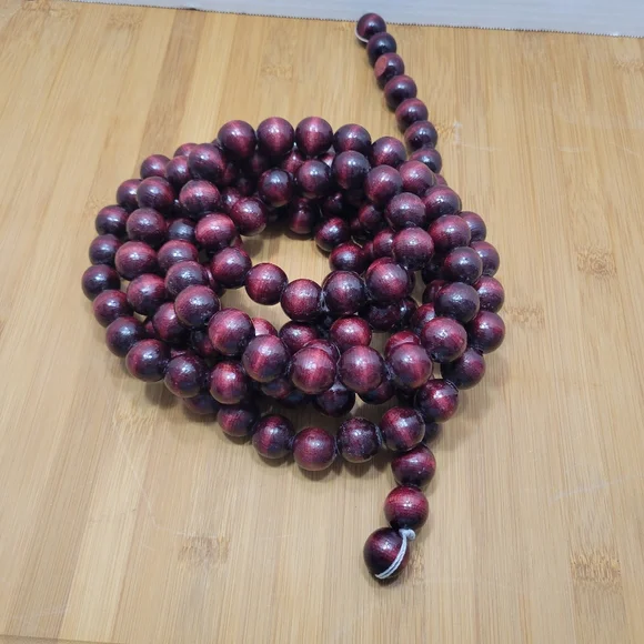 Set of 2 Cranberry Wooden Bead Garland Christmas Decor, 9 feet each