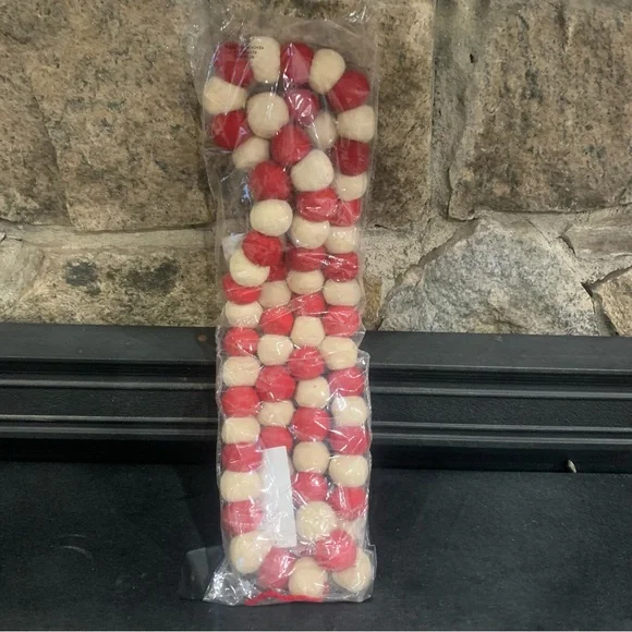 Nordstrom 6 ft Felt Pompom Garland Red and White Brand New with Tags