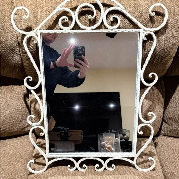 Elegant White Scrollwork Mirror
