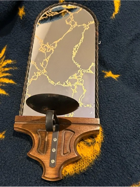 VTG Whimsigoth Celestial Mirror Sconce Gallery Wall Gothic Arch Gold Vein Witchy