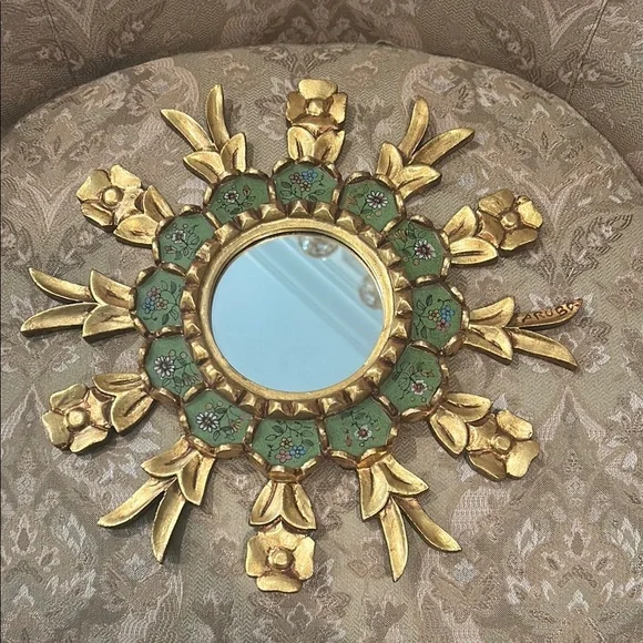 Elegant Gold and Green Floral Wall Mirror