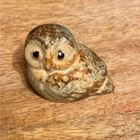 OMC Otagiri Pottery Stoneware Owl Mini Figurine Japan MCM Brown Speckled