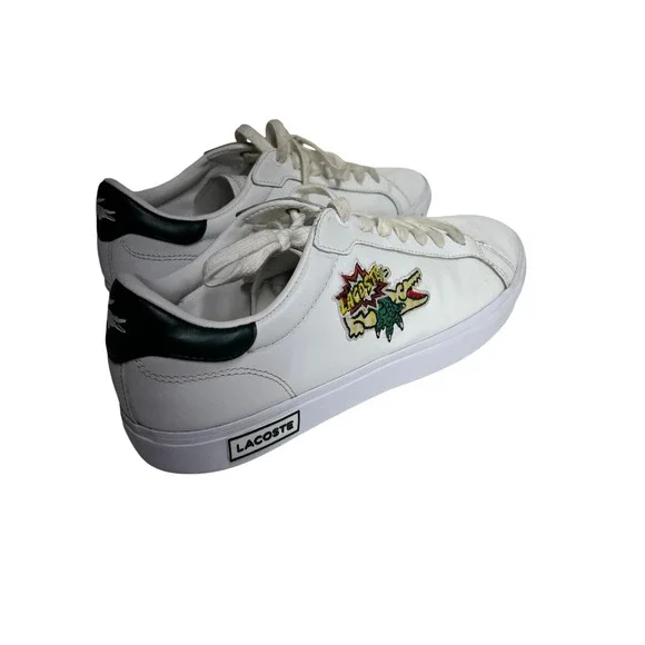Lacoste Sneakers shoes White Green Crocodile Logo Lace Up Low Top Mens Size 9.5‎