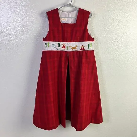 Anavini Size 6x Smocked Dress Plaid Red Riding Hood