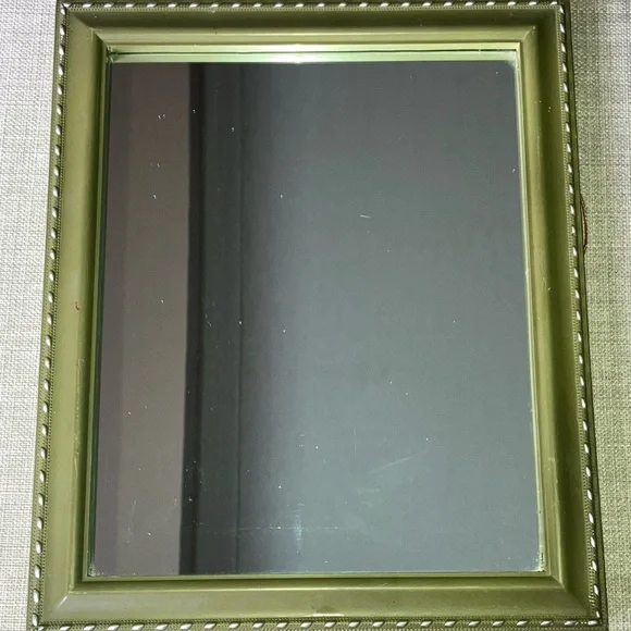 Olive green with silver design mirror- 9.5x7.5”